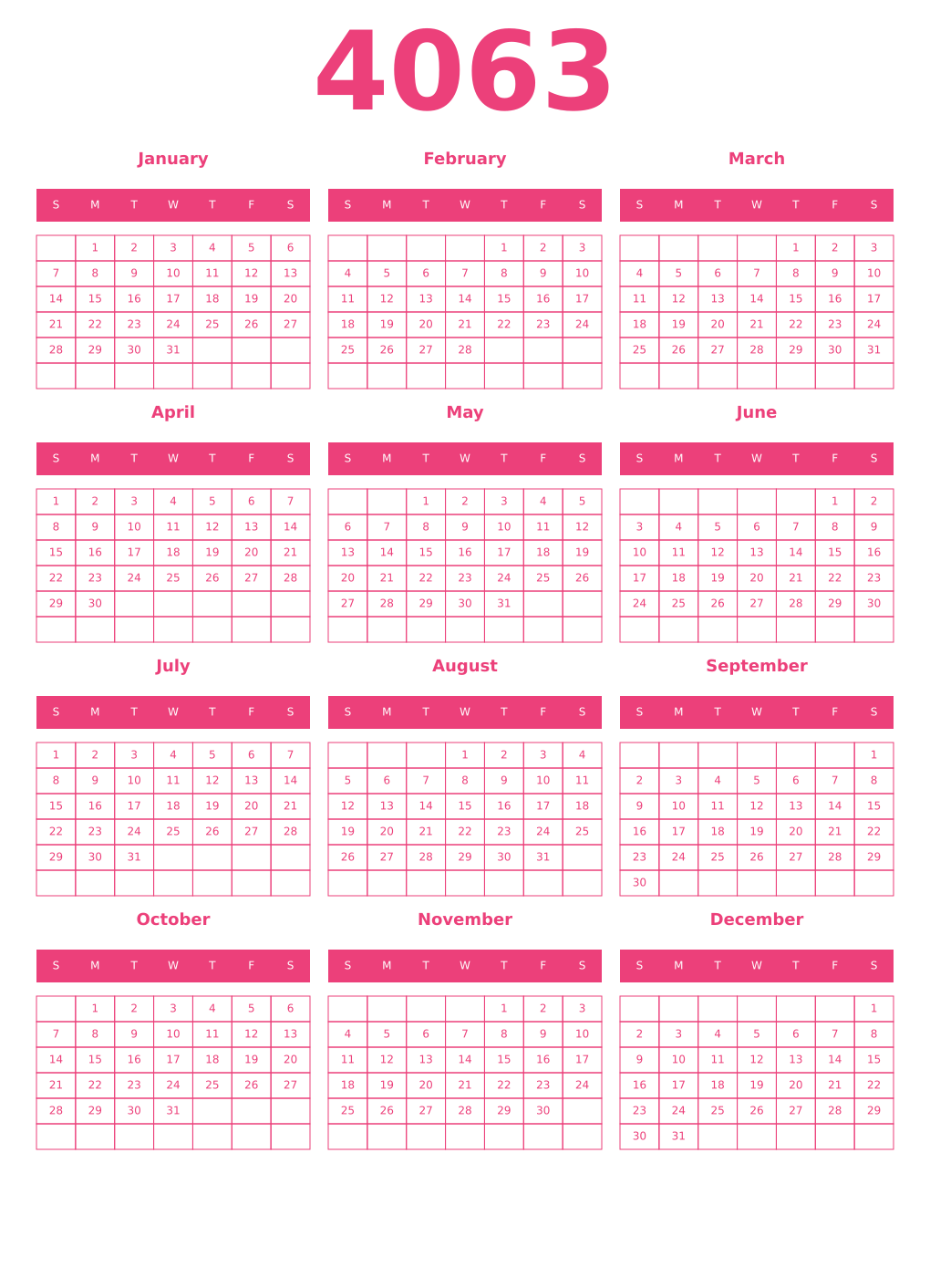Printable 4063 Year Calendars pink