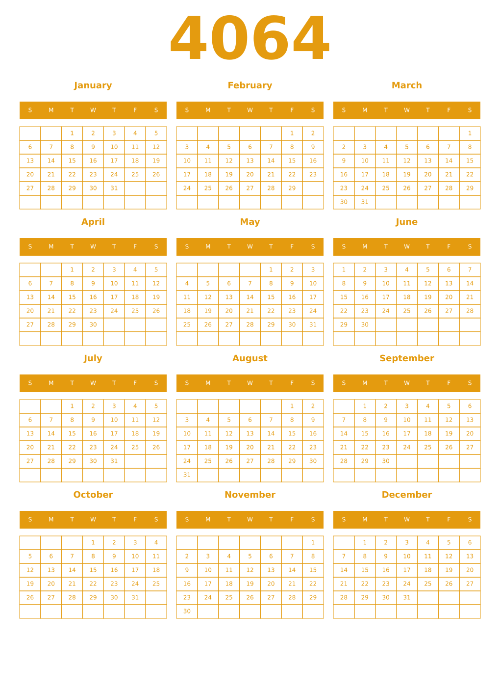 Printable 4064 Year Calendars gamboge