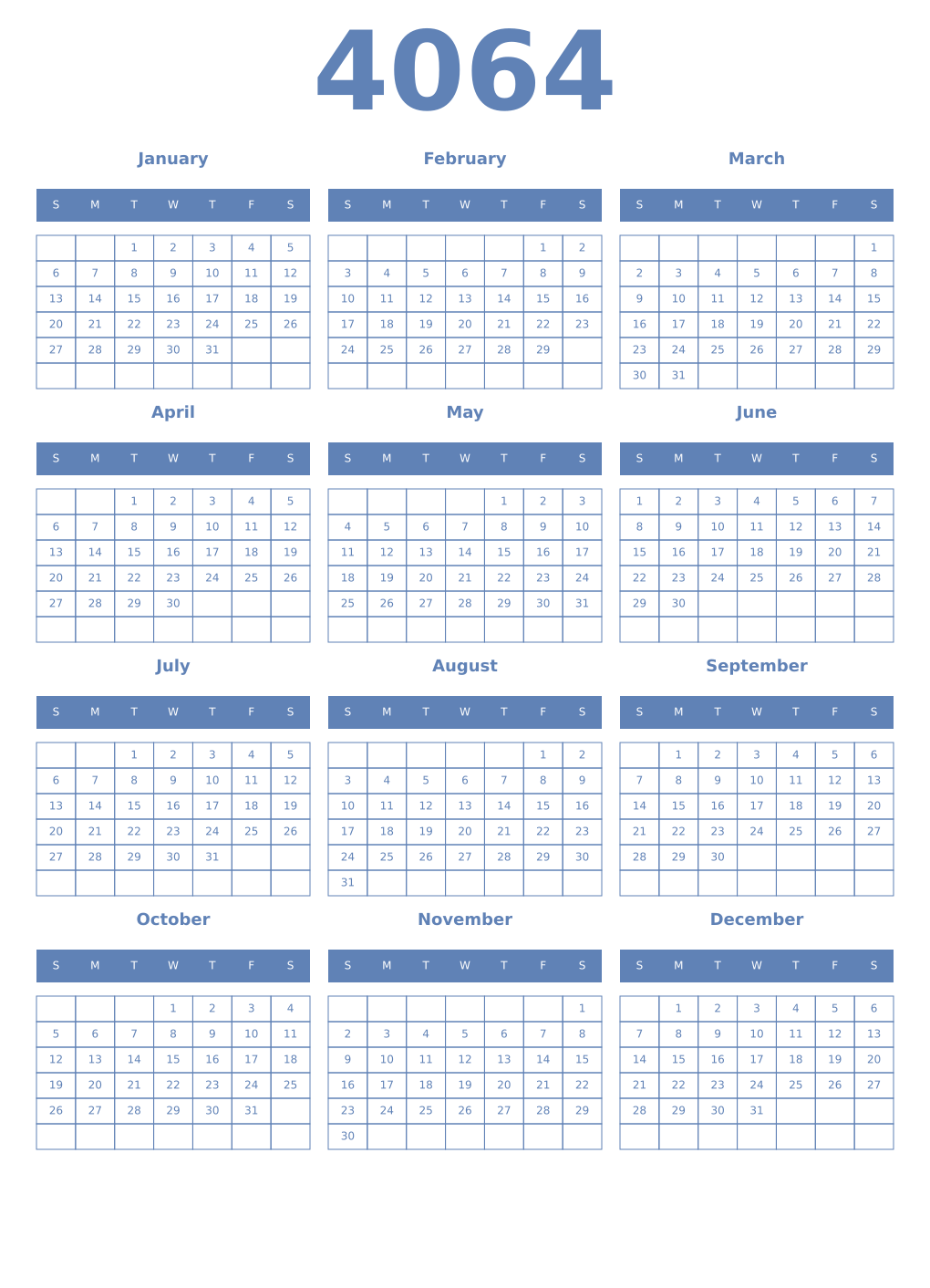 Printable 4064 Year Calendars glaucous