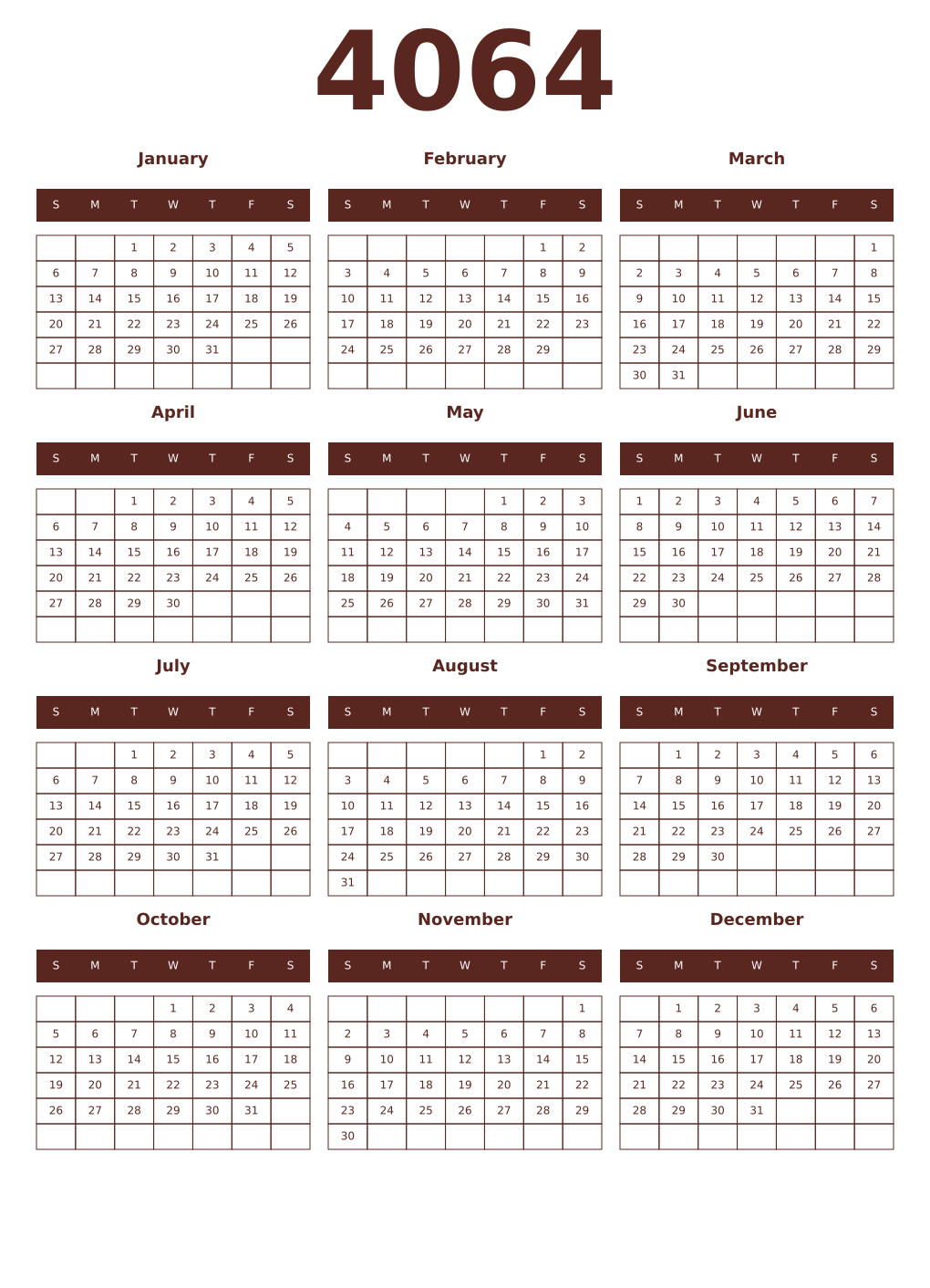 Printable 4064 Year Calendars mortuum