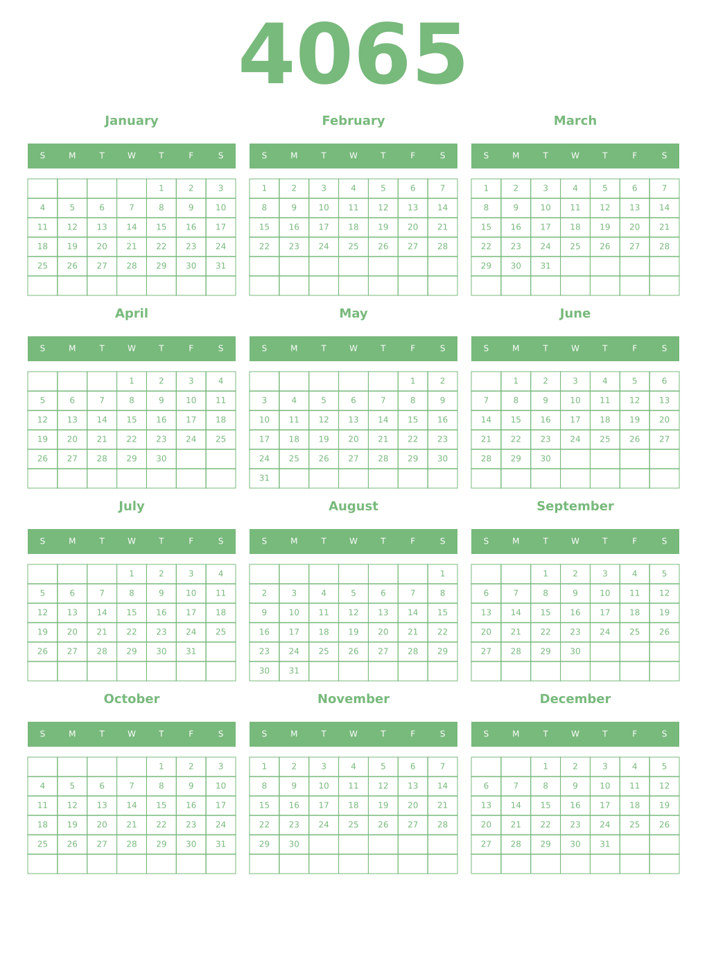 Printable 4065 Year Calendars celadon