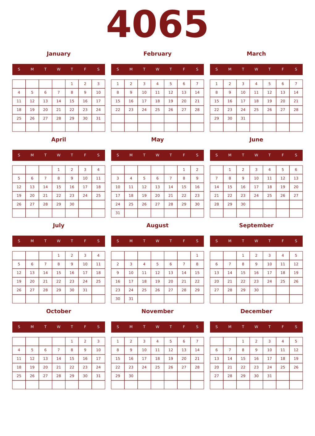 Printable 4065 Year Calendars falu