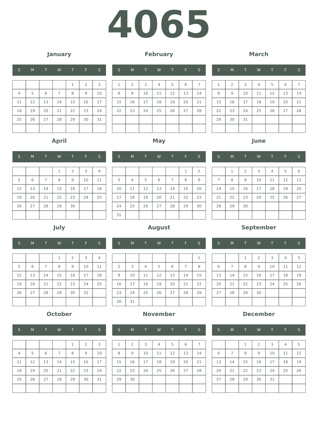 Printable 4065 Year Calendars feldgrau