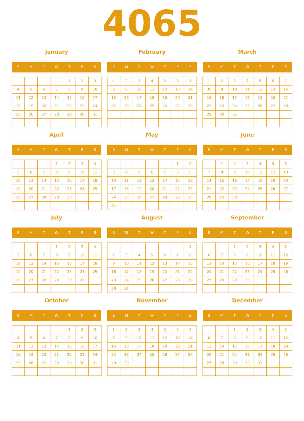 Printable 4065 Year Calendars gamboge