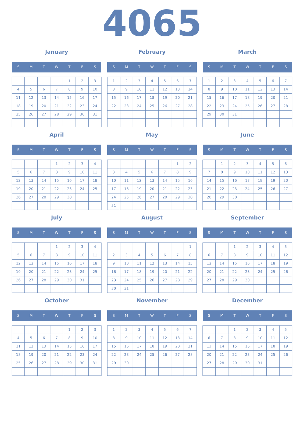 Printable 4065 Year Calendars glaucous