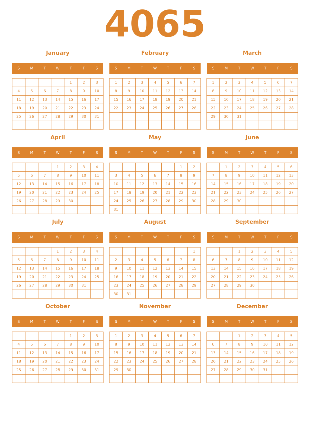 Printable 4065 Year Calendars orange