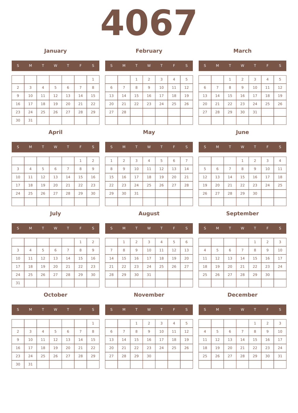 Printable 4067 Year Calendars coffe