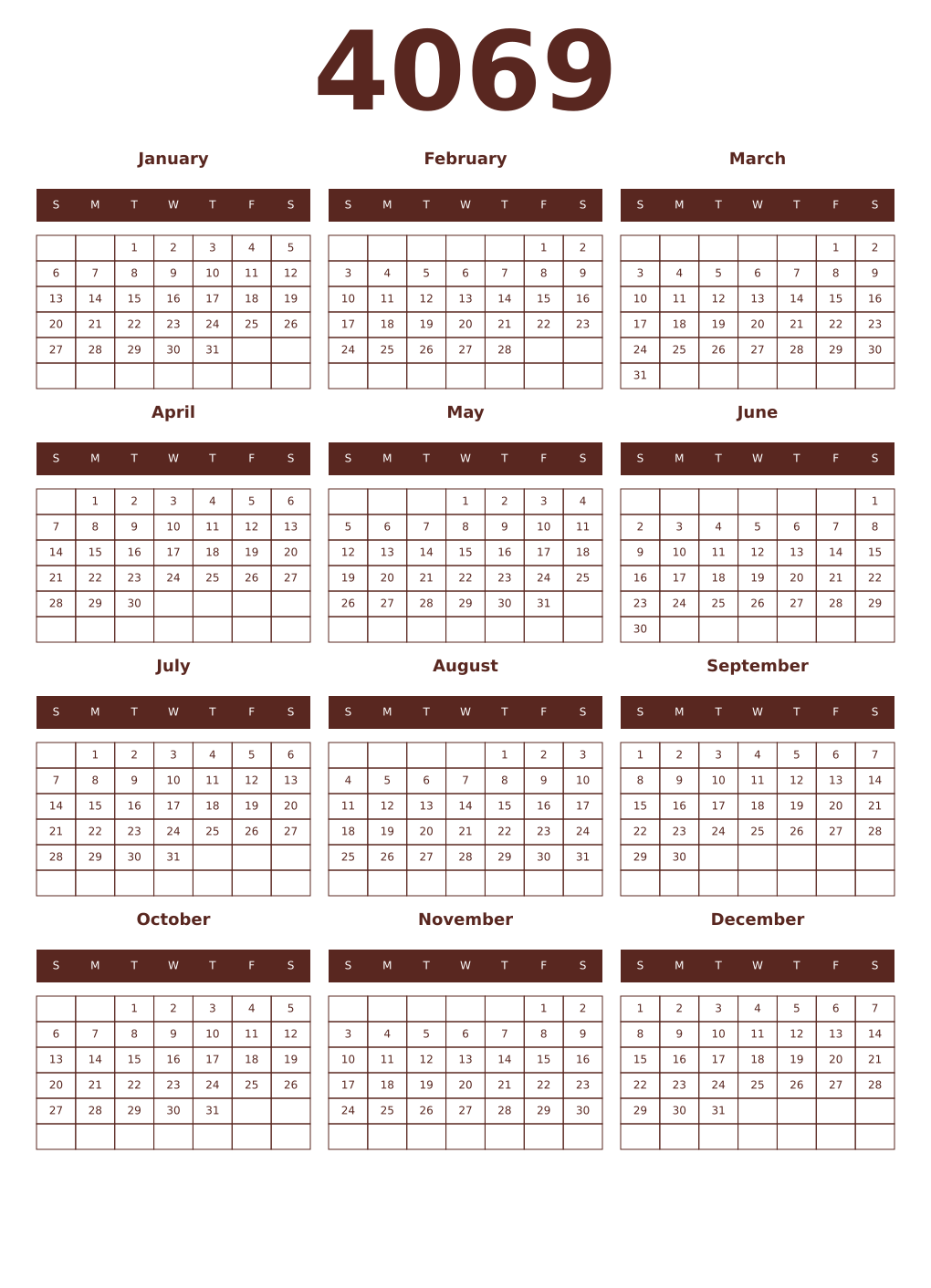 Printable 4069 Year Calendars mortuum