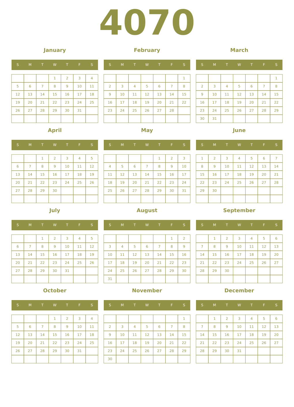 Printable 4070 Year Calendars eburnean