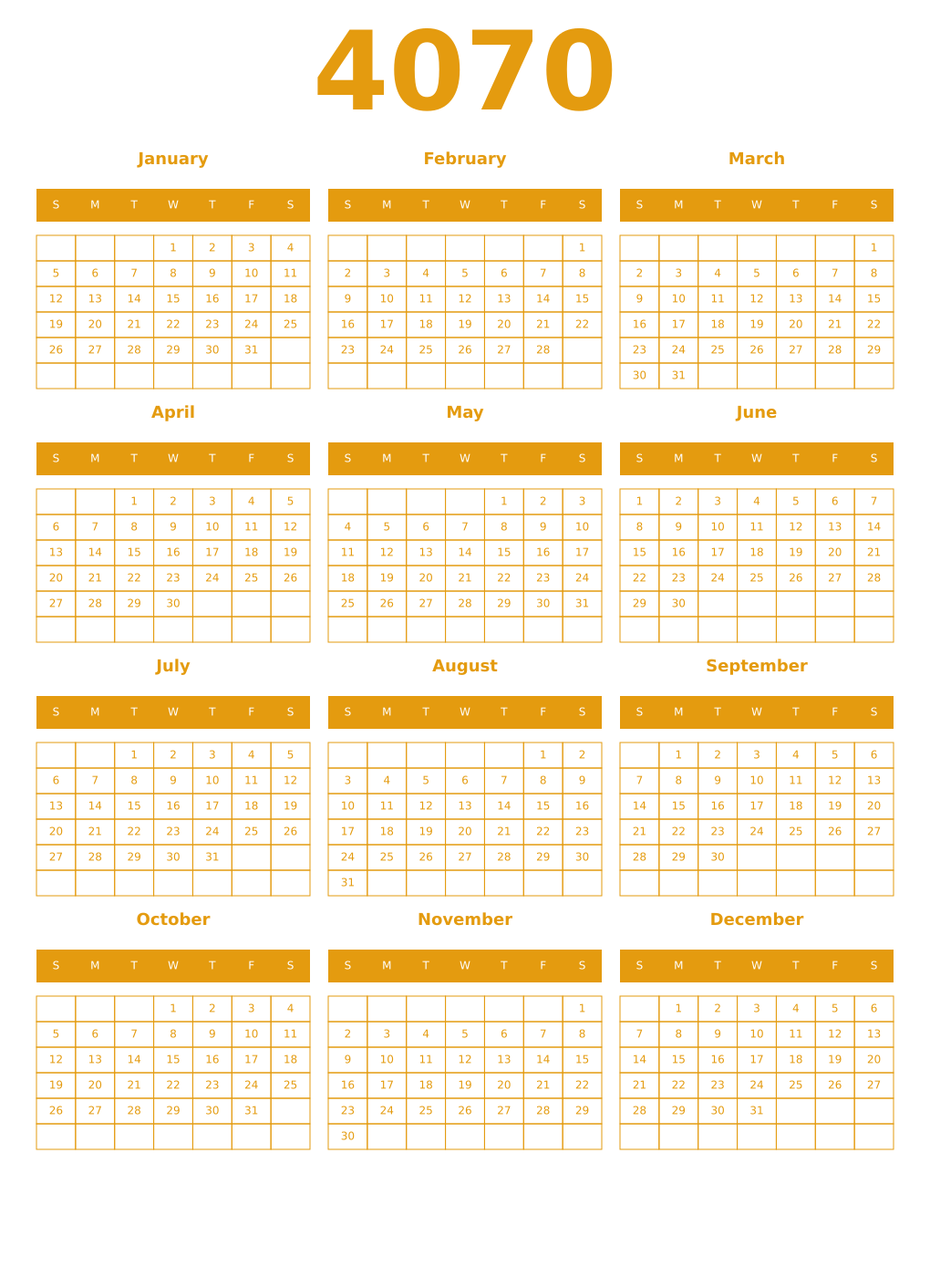Printable 4070 Year Calendars gamboge