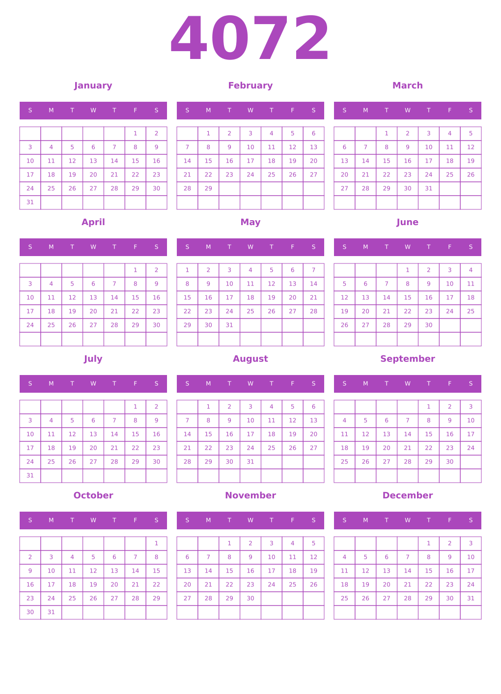 Printable 4072 Calendars