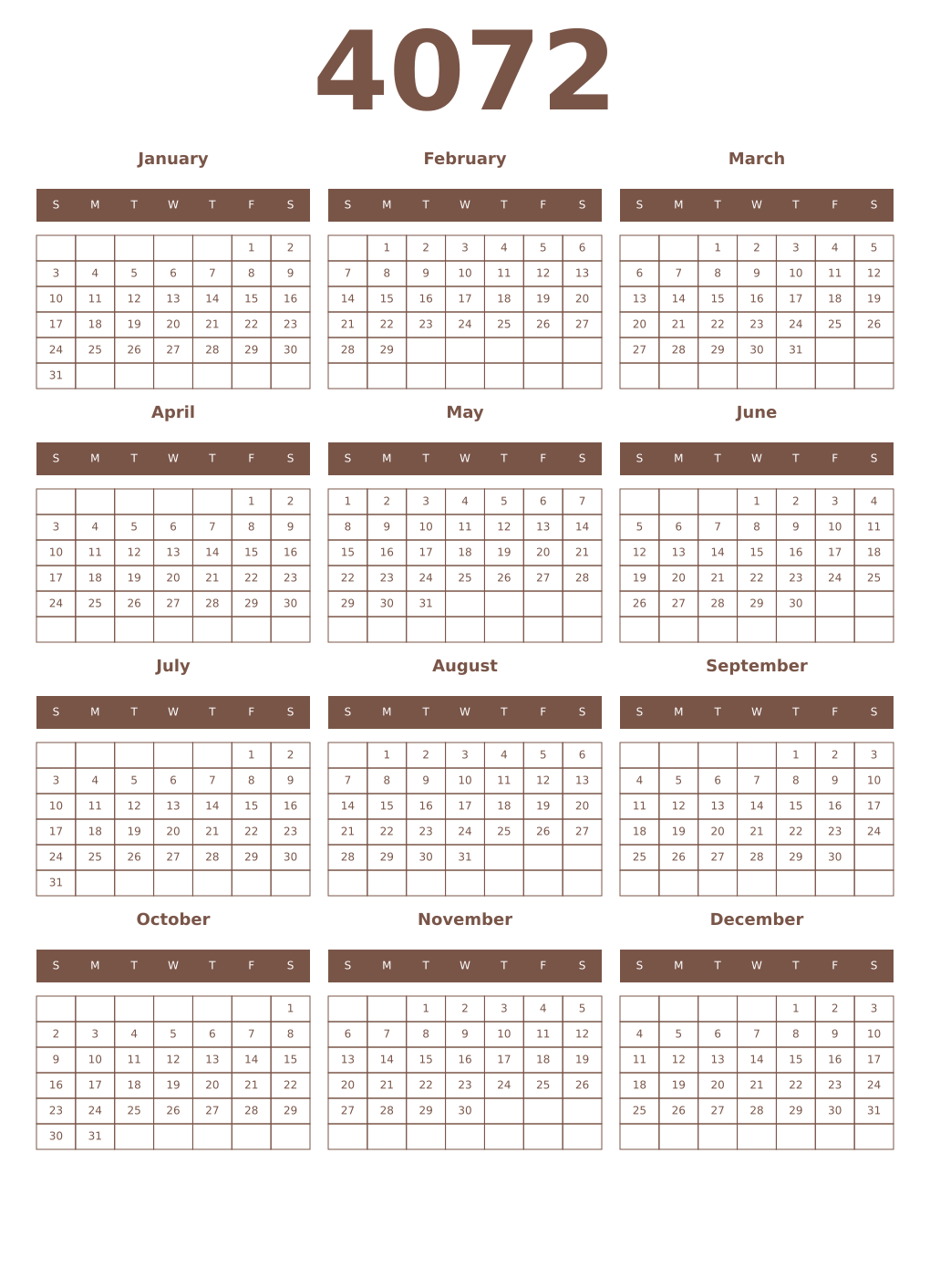 Printable 4072 Year Calendars coffe