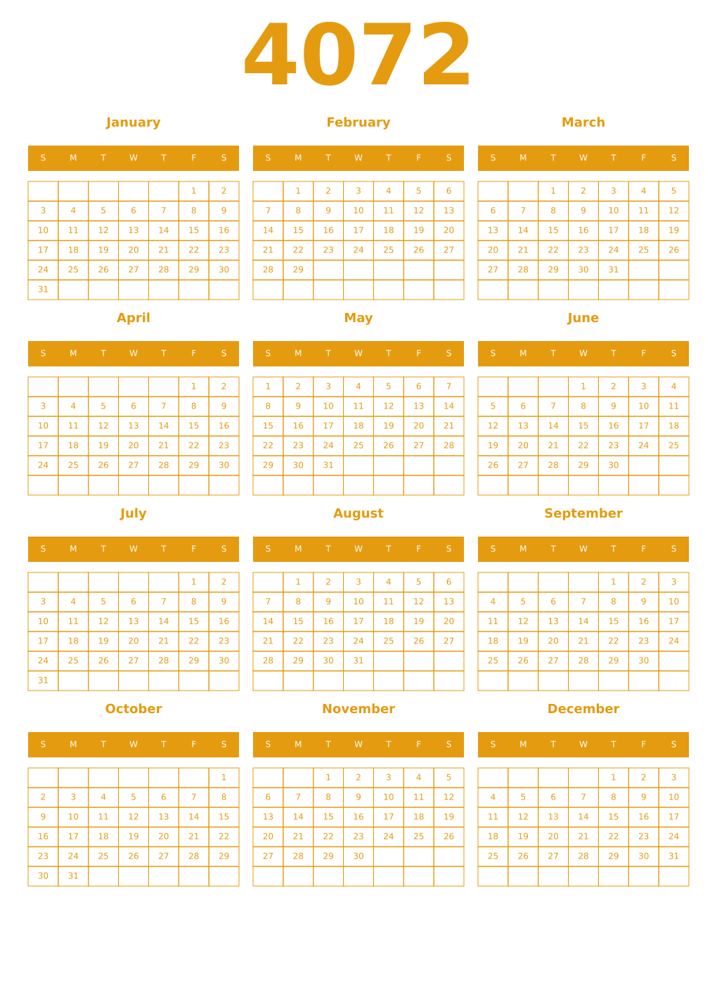 Printable 4072 Year Calendars gamboge