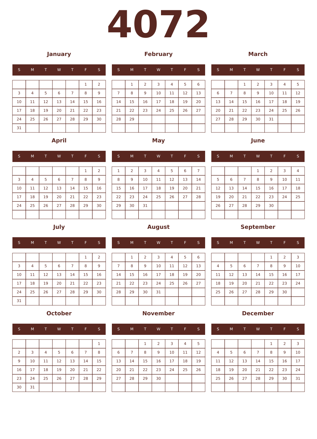 Printable 4072 Year Calendars mortuum