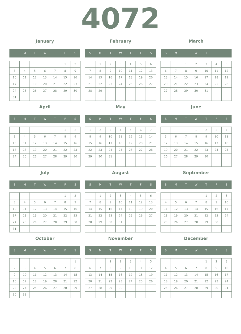 Printable 4072 Year Calendars xanadu