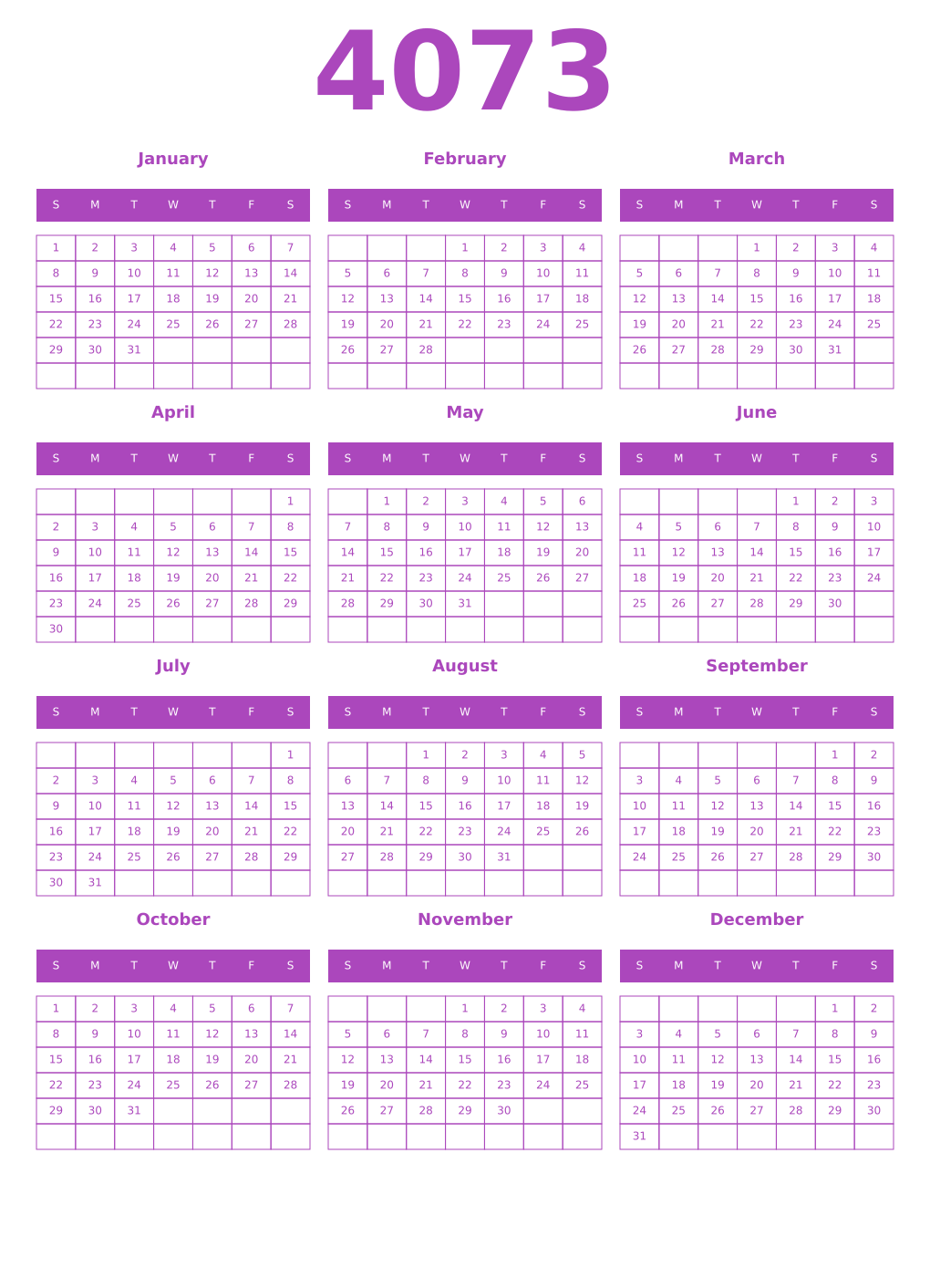 Printable 4073 Calendars