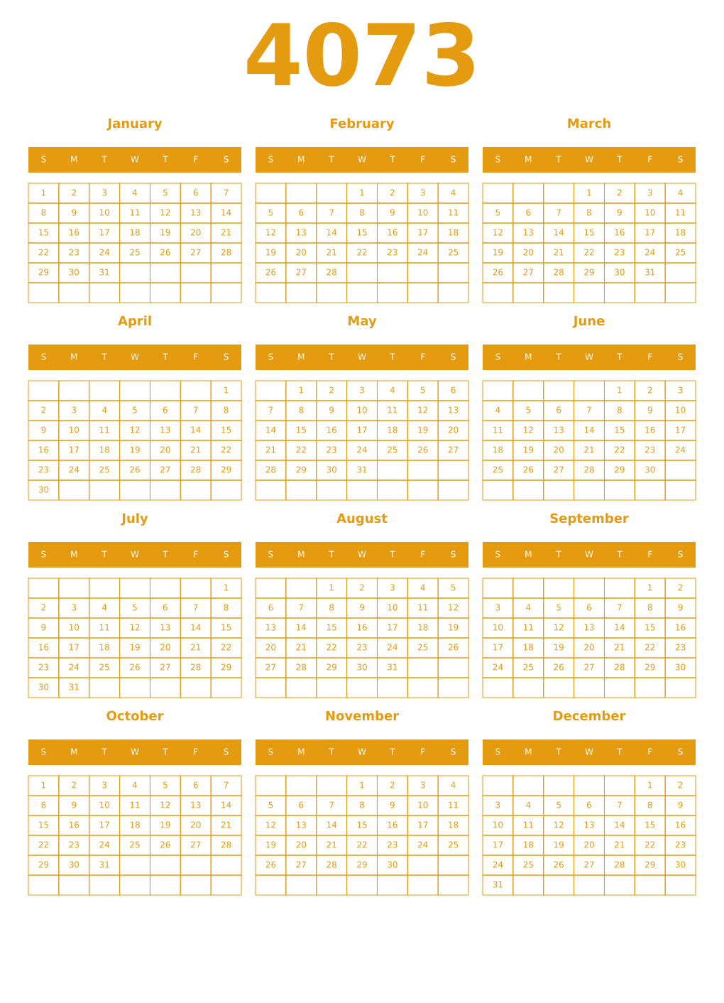 Printable 4073 Year Calendars gamboge