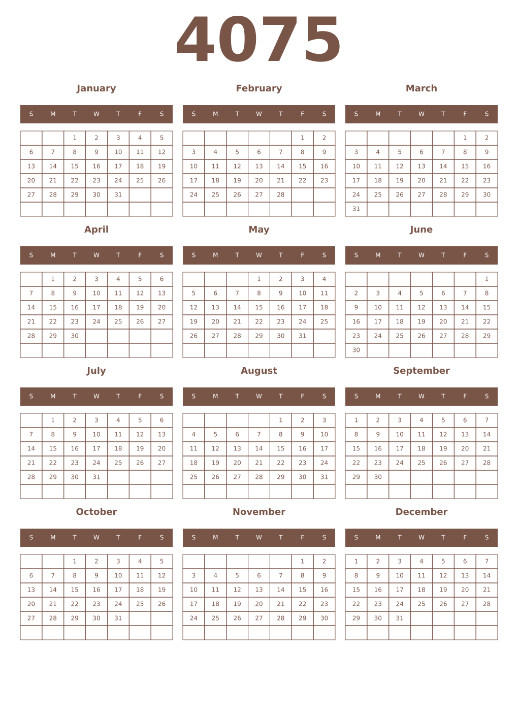 Printable 4075 Year Calendars coffe
