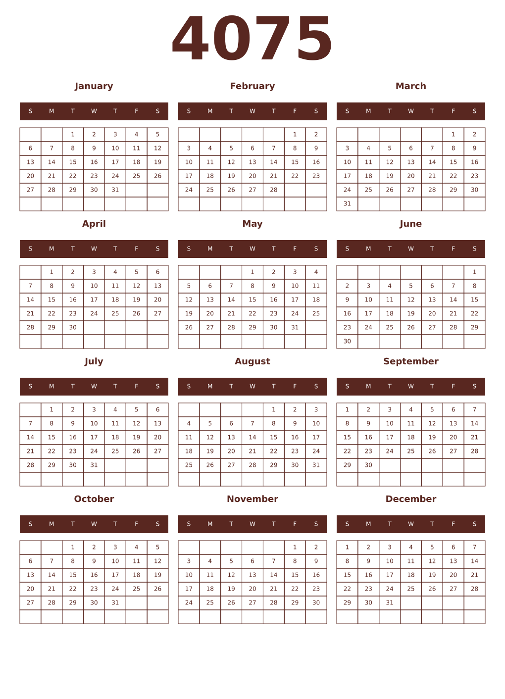Printable 4075 Year Calendars mortuum