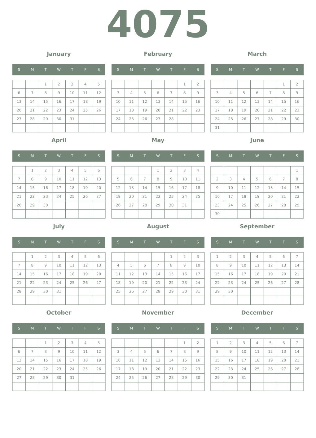 Printable 4075 Year Calendars xanadu