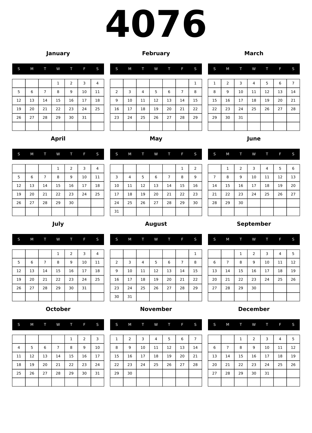 Printable 4076 Calendars