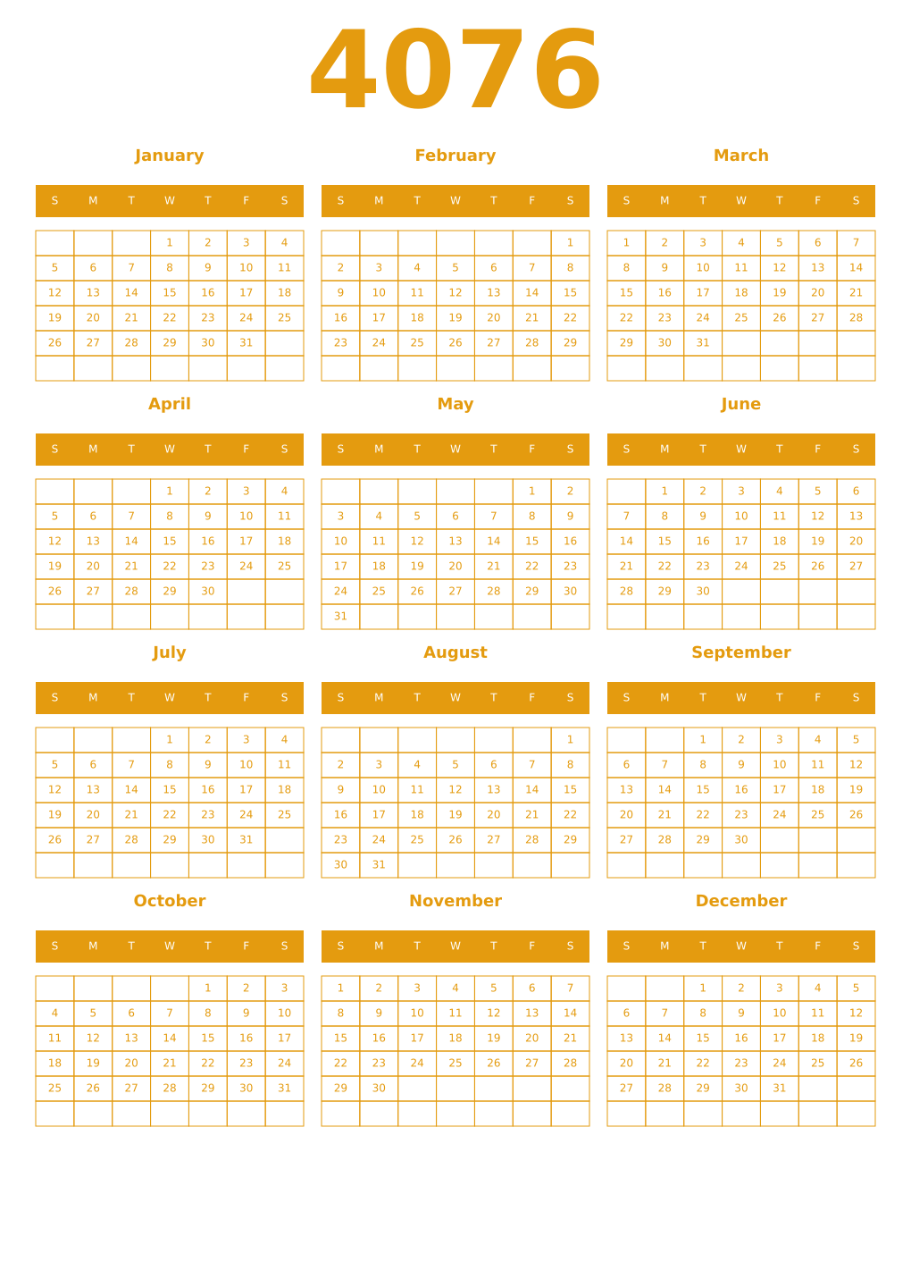 Printable 4076 Year Calendars gamboge