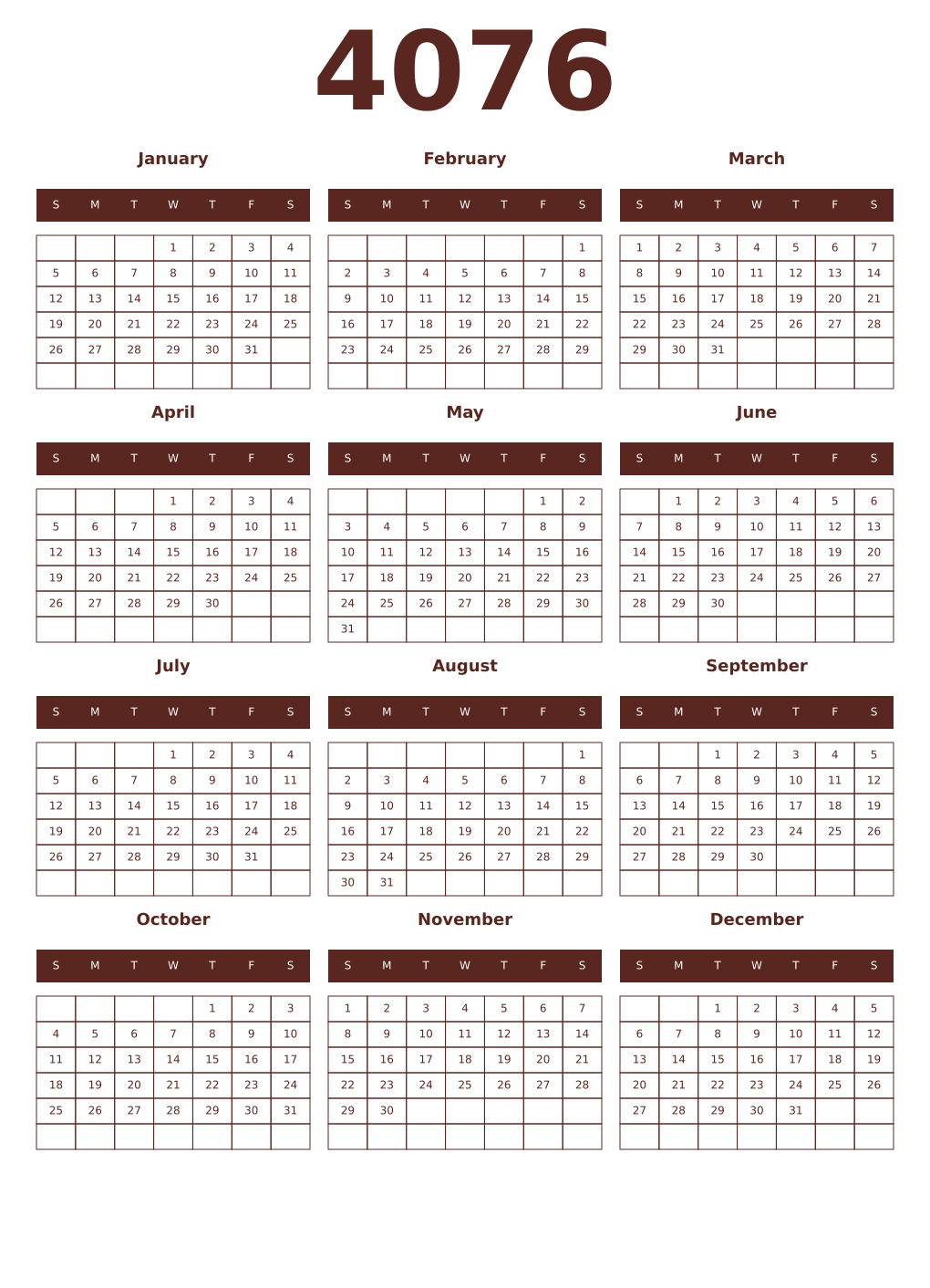 Printable 4076 Year Calendars mortuum