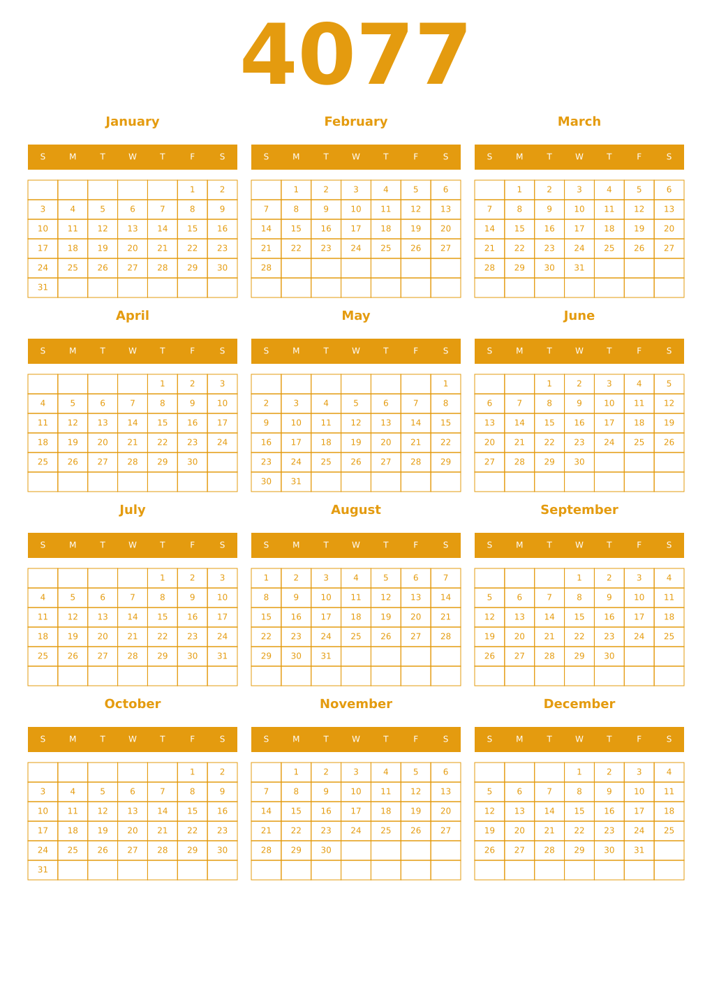 Printable 4077 Year Calendars gamboge