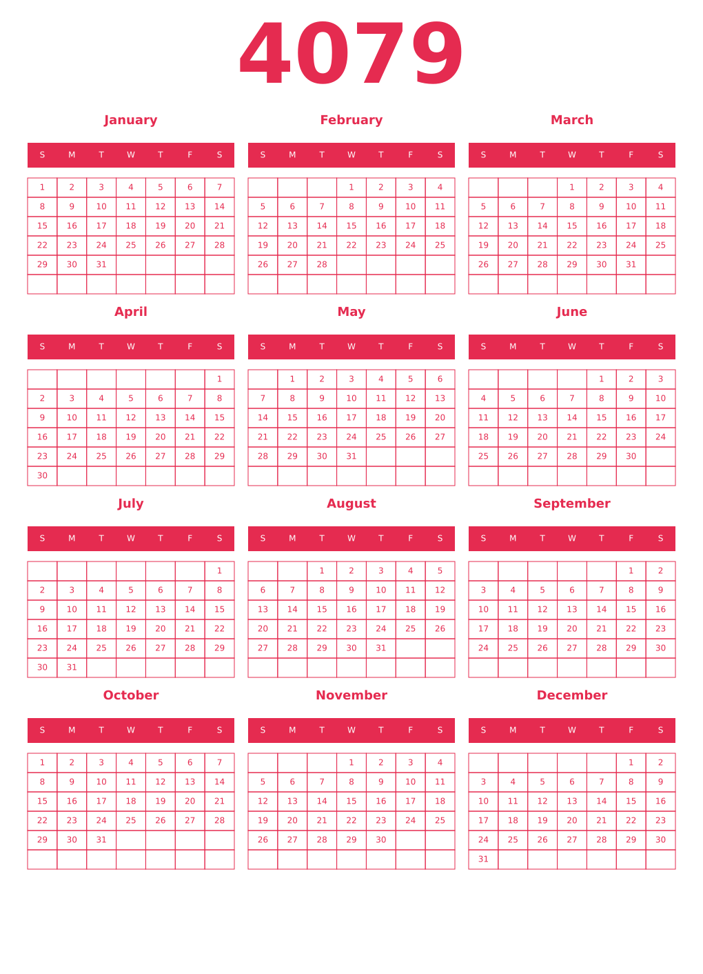Printable 4079 Year Calendars amaranth