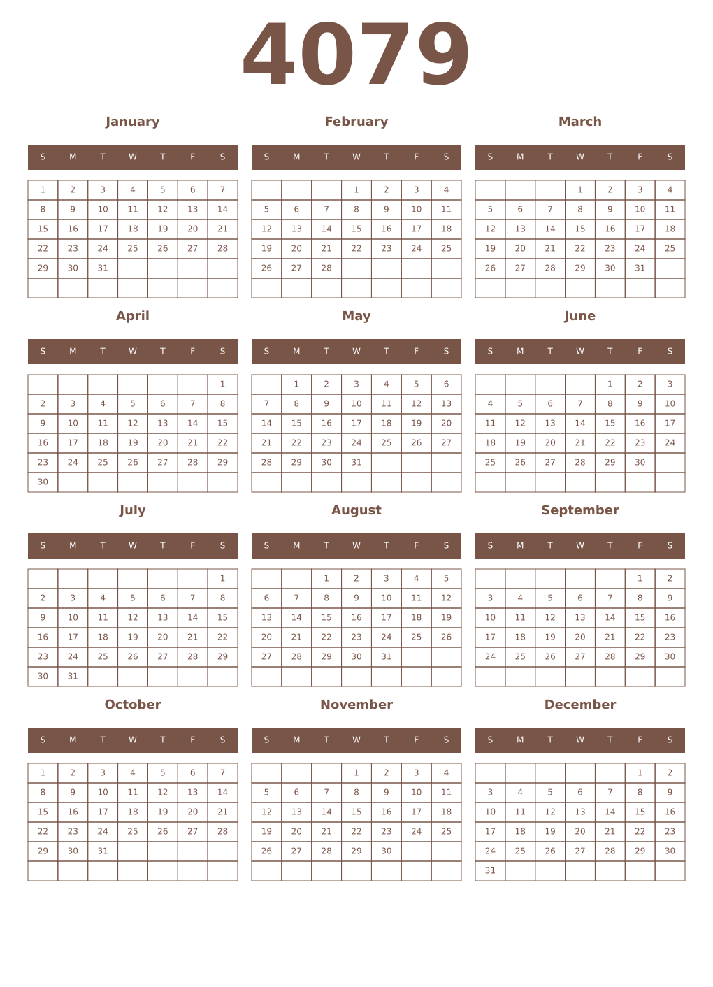 Printable 4079 Year Calendars coffe