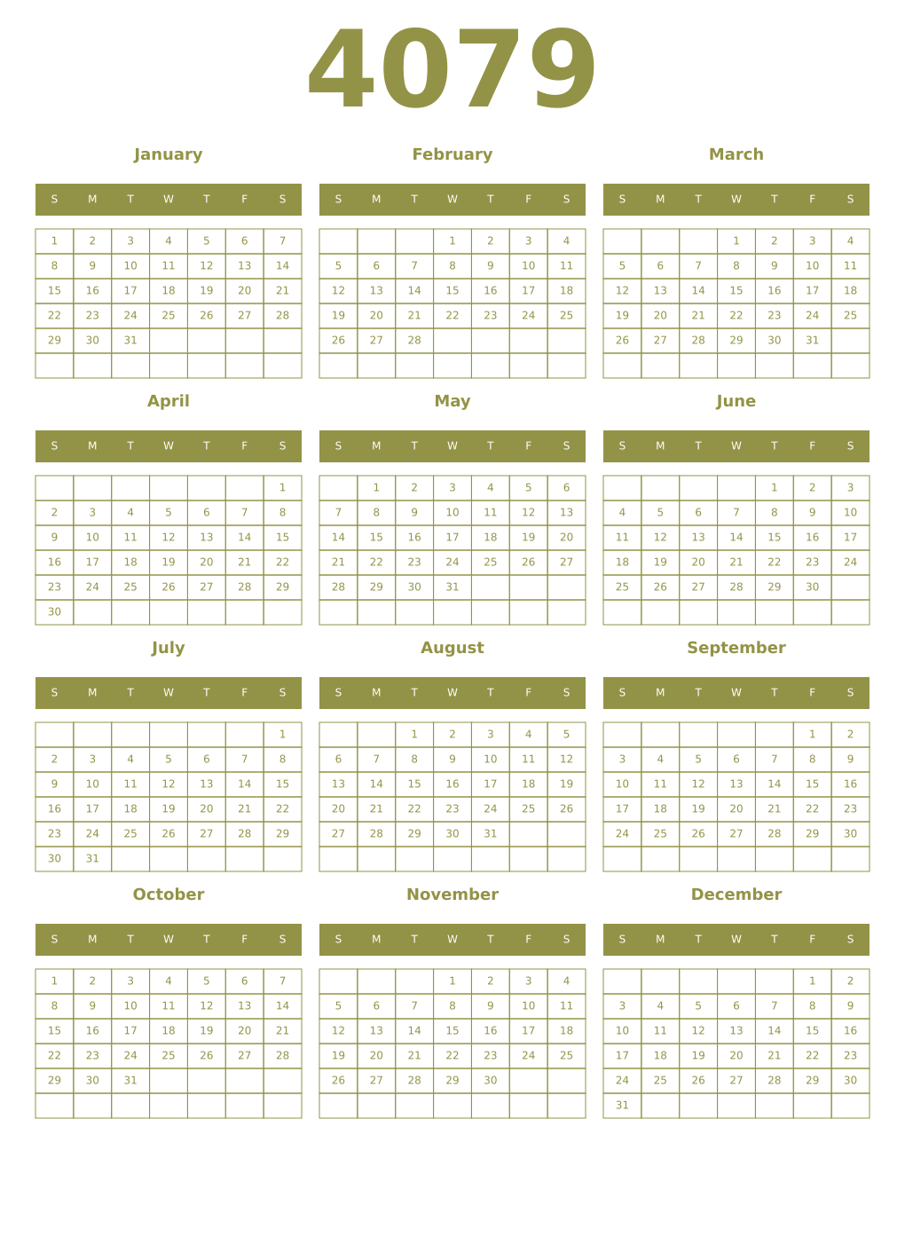 Printable 4079 Year Calendars eburnean