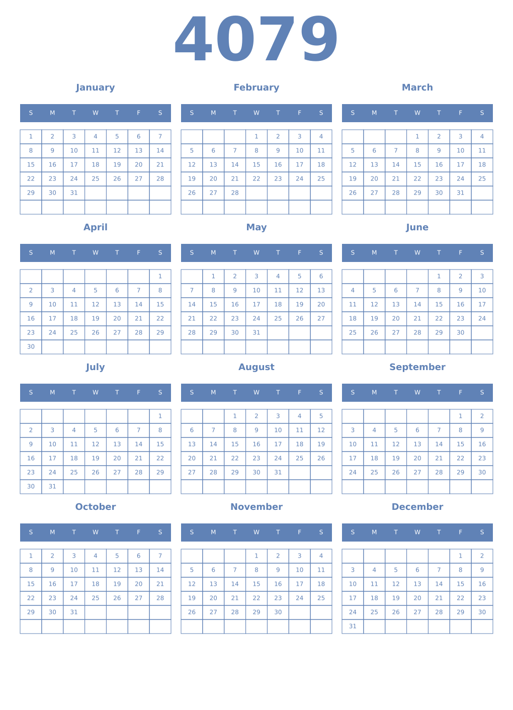 Printable 4079 Year Calendars glaucous