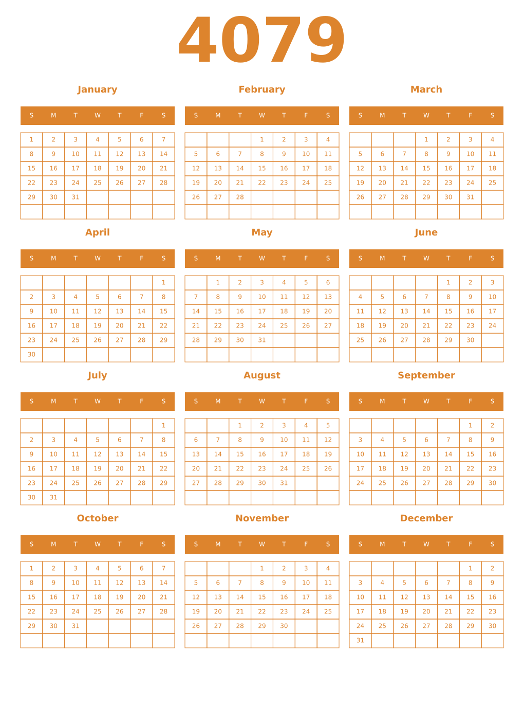 Printable 4079 Year Calendars orange