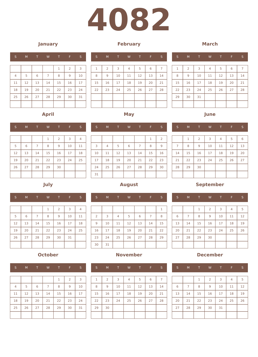 Printable 4082 Year Calendars coffe