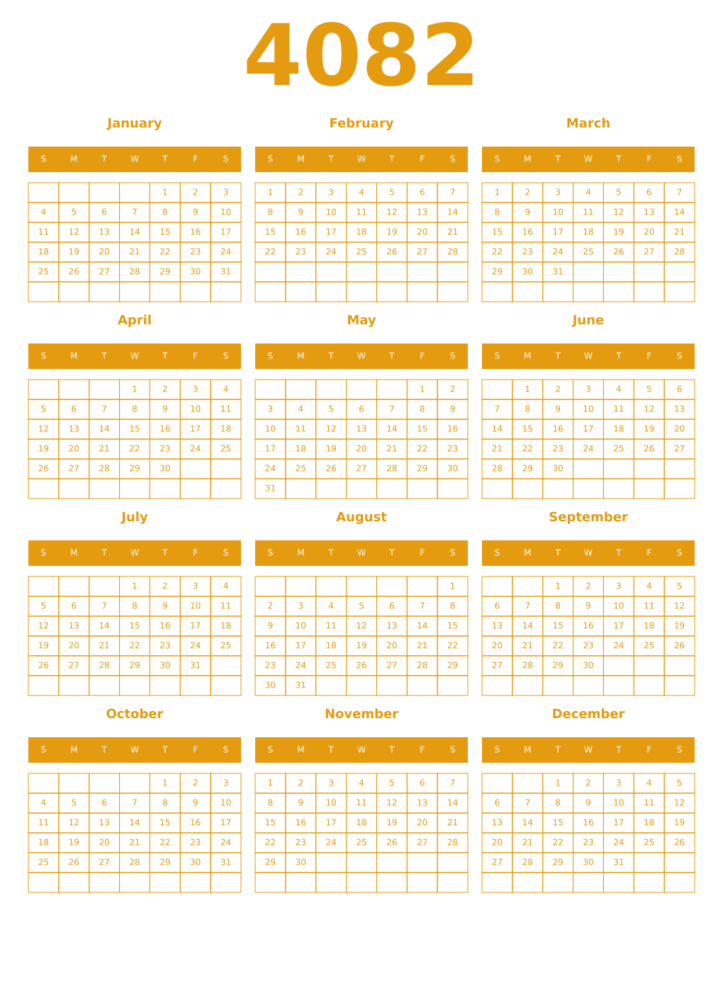 Printable 4082 Year Calendars gamboge