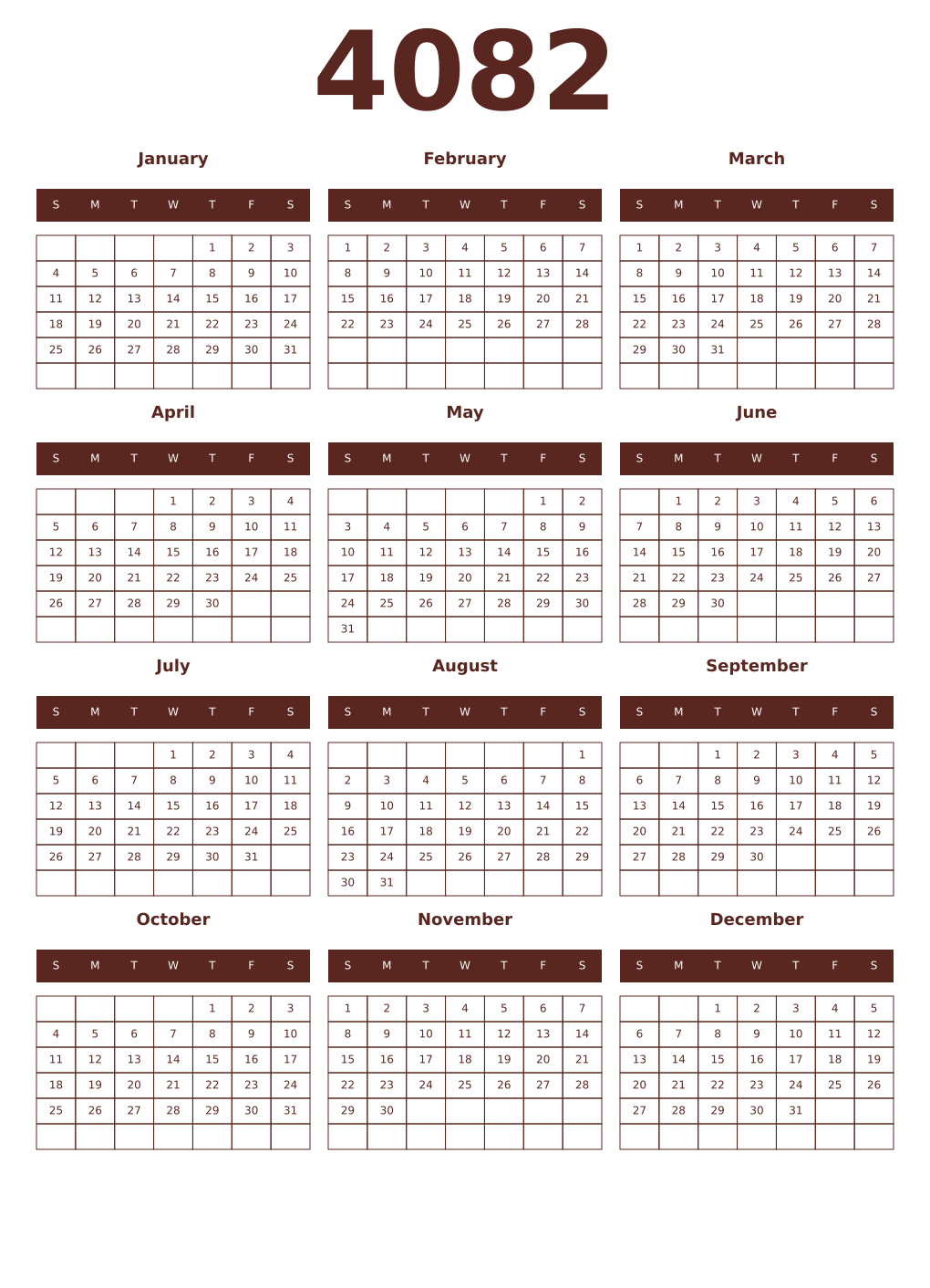 Printable 4082 Year Calendars mortuum