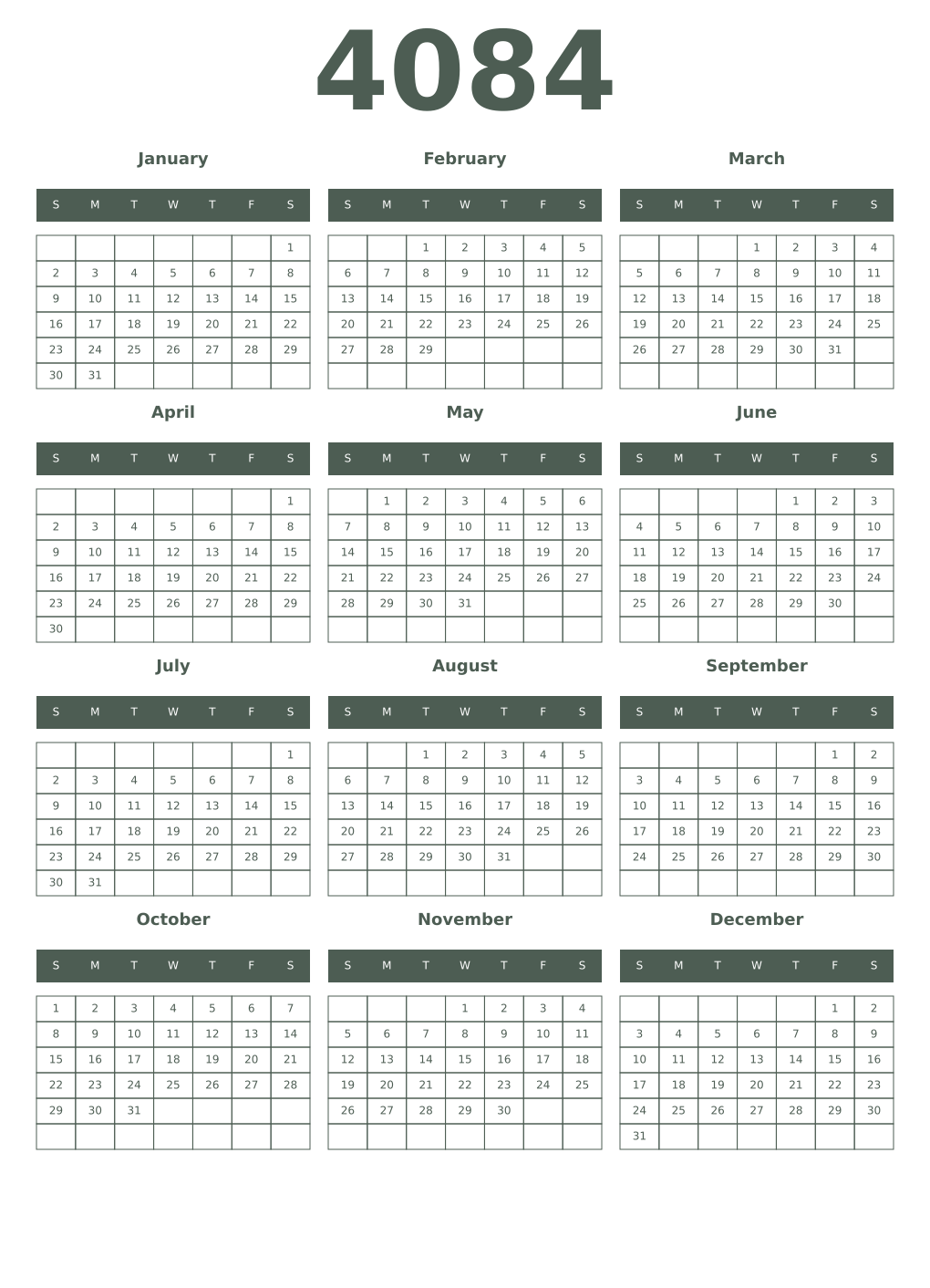 Printable 4084 Year Calendars feldgrau