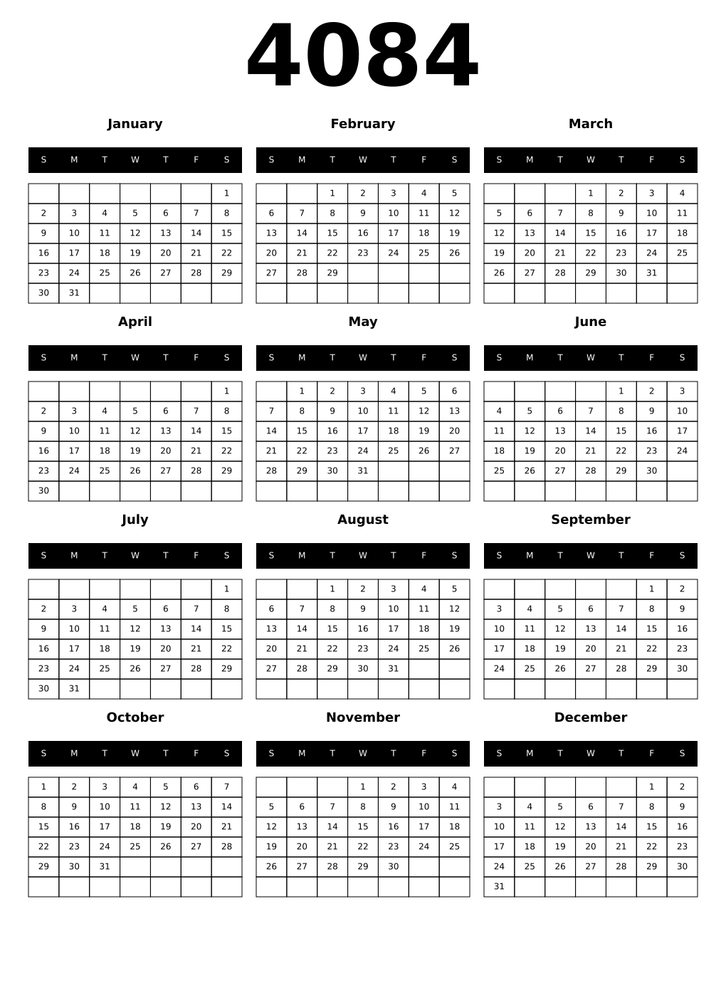 Printable 4084 Calendars