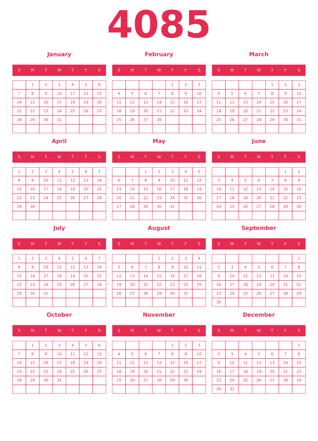 Printable 4085 Year Calendars amaranth