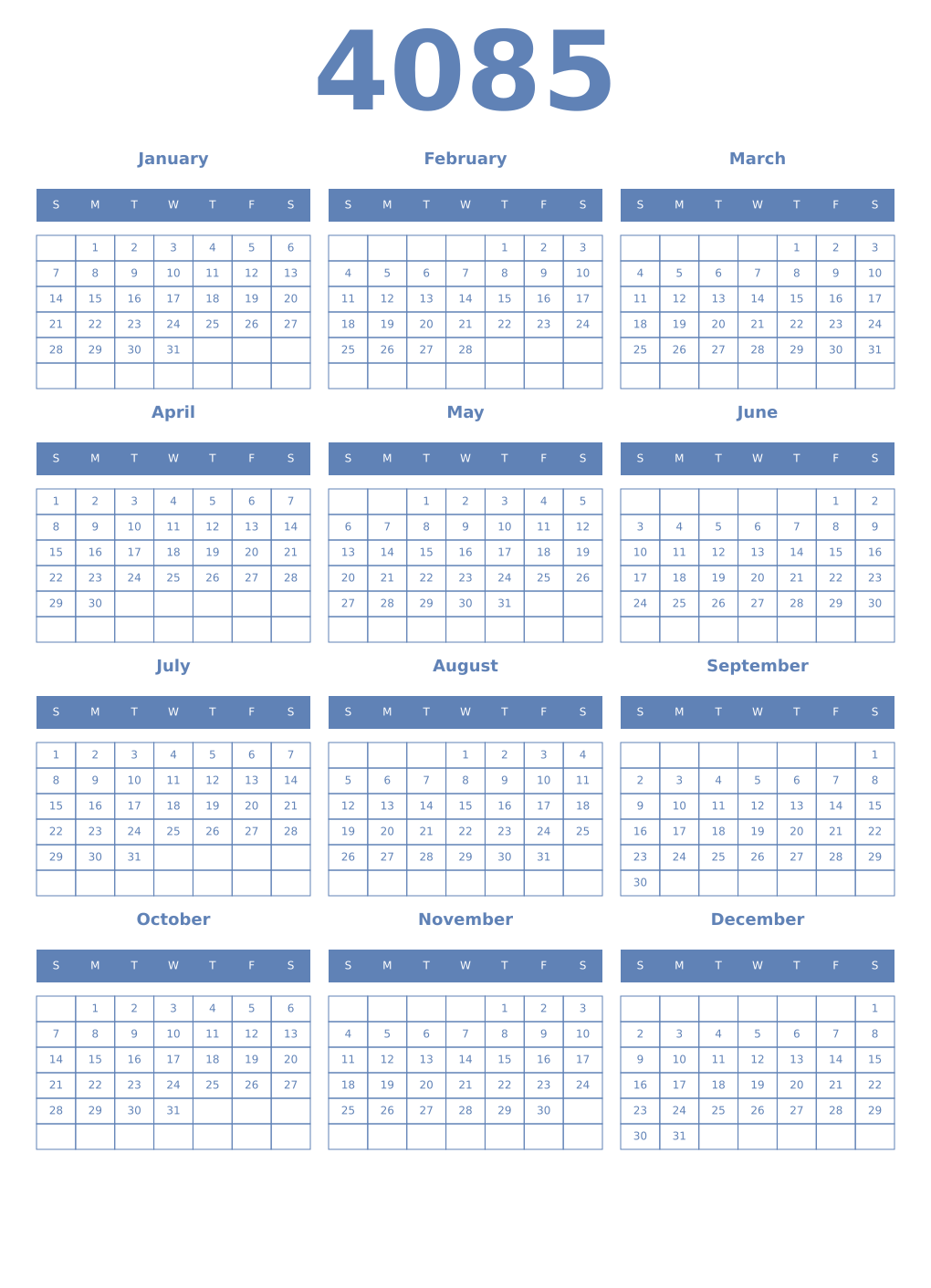 Printable 4085 Year Calendars glaucous