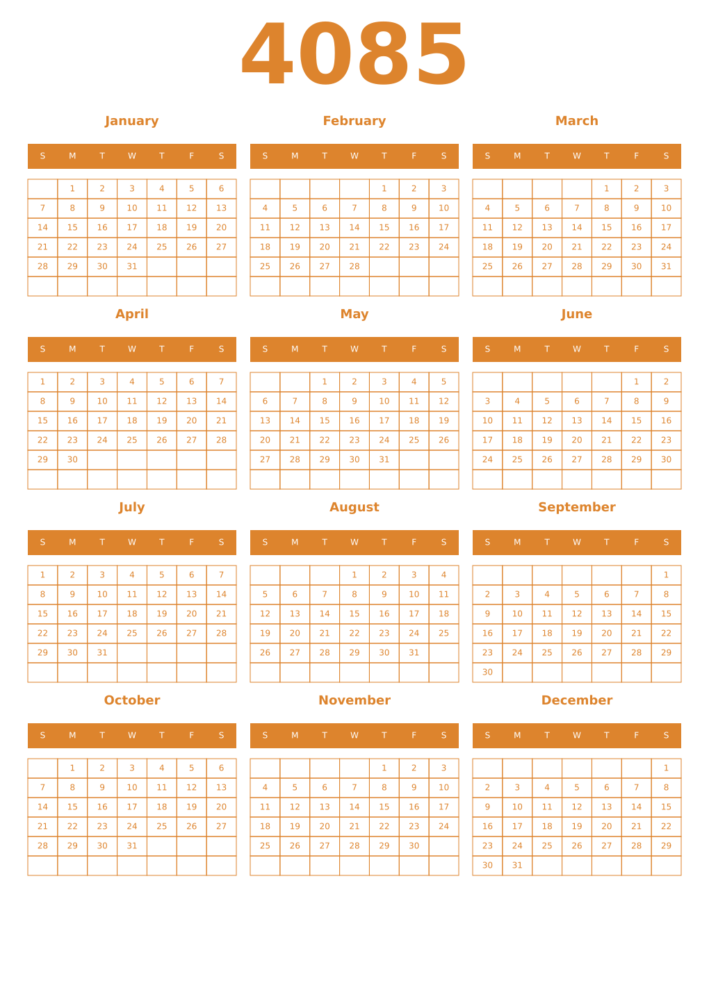 Printable 4085 Year Calendars orange