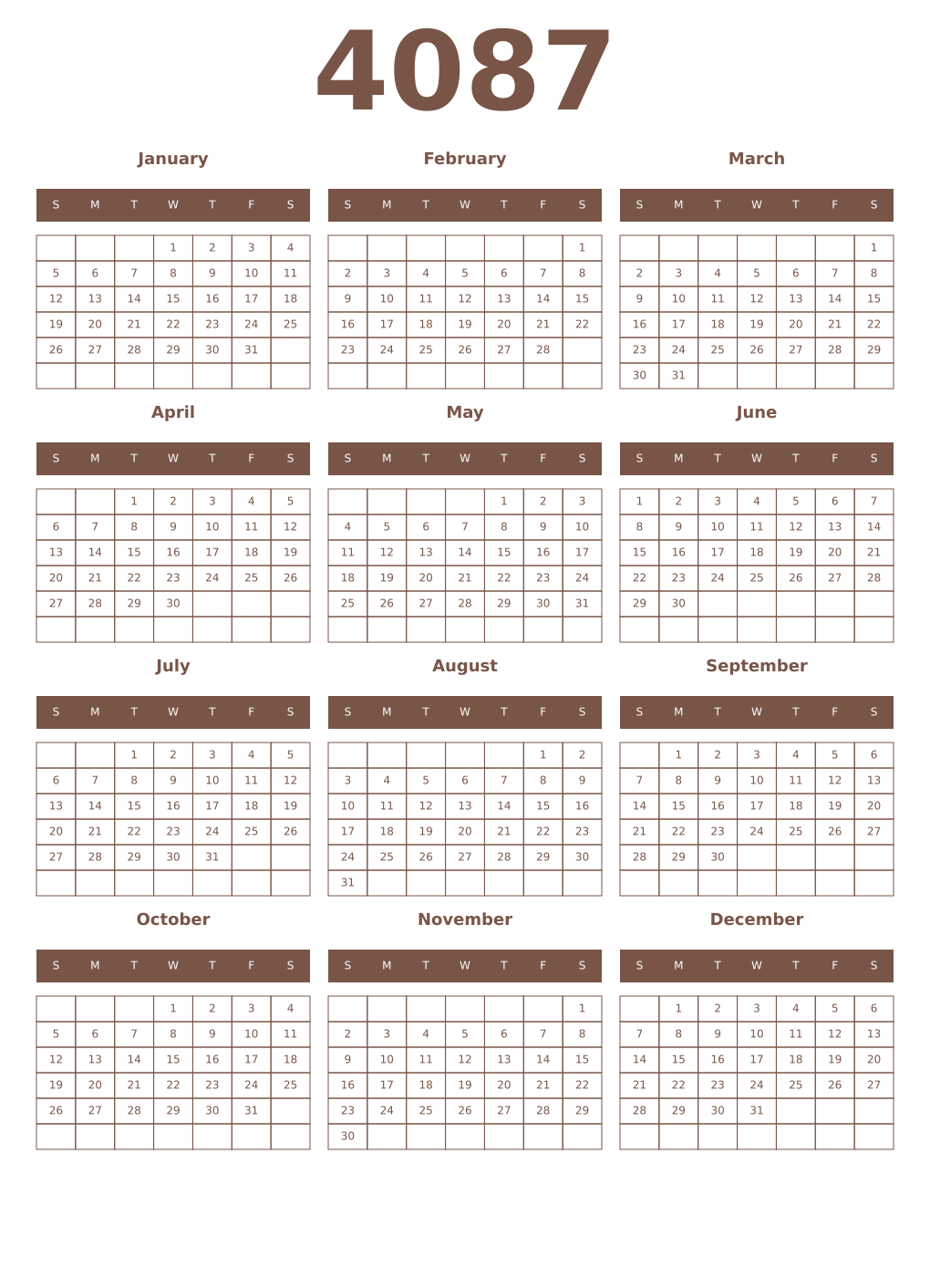 Printable 4087 Year Calendars coffe