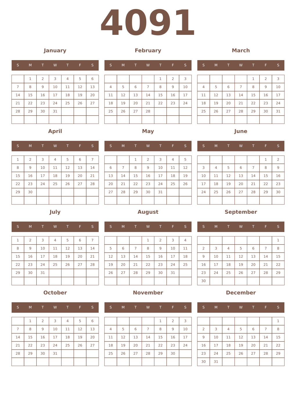 Printable 4091 Year Calendars coffe