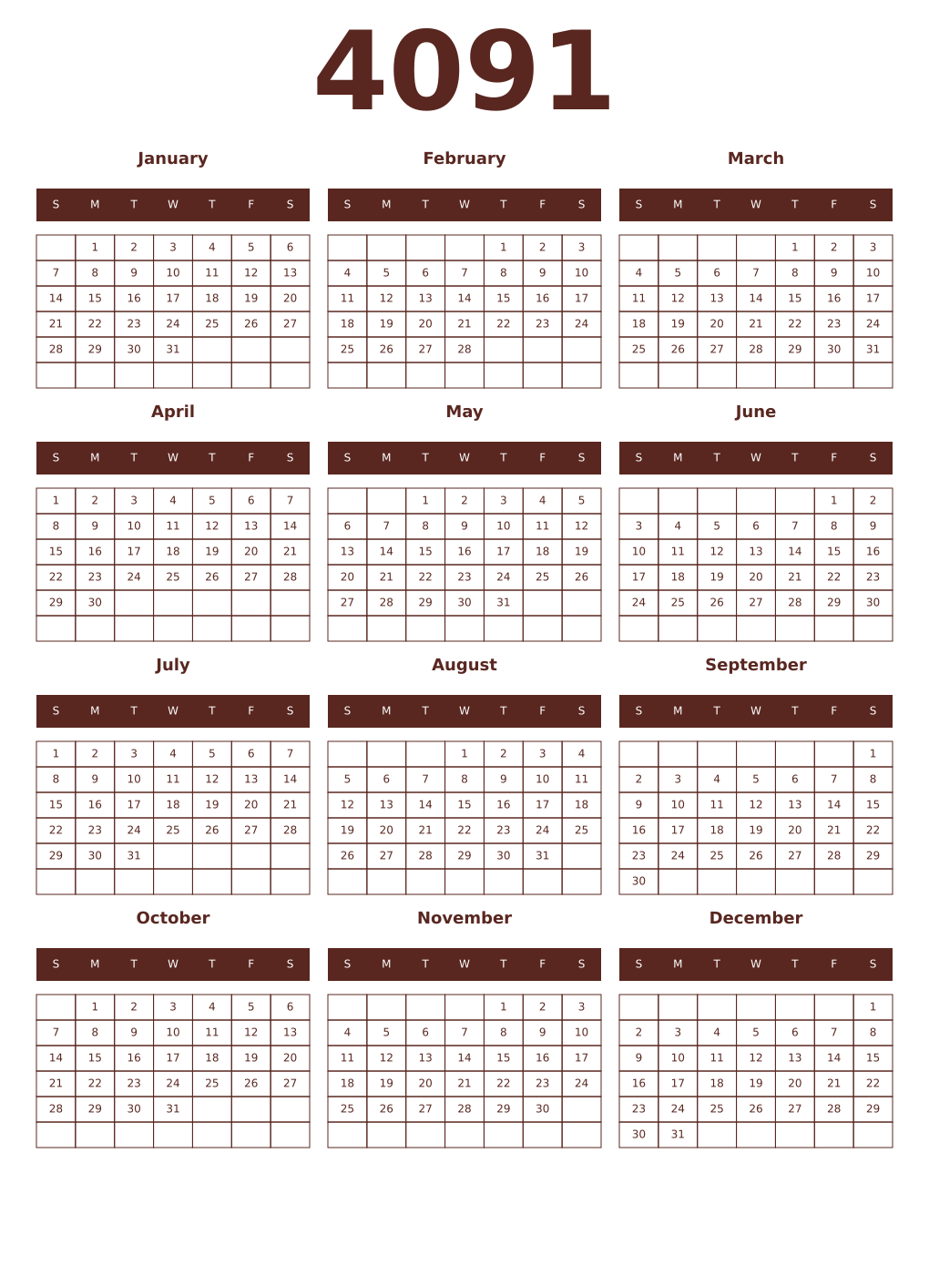 Printable 4091 Year Calendars mortuum