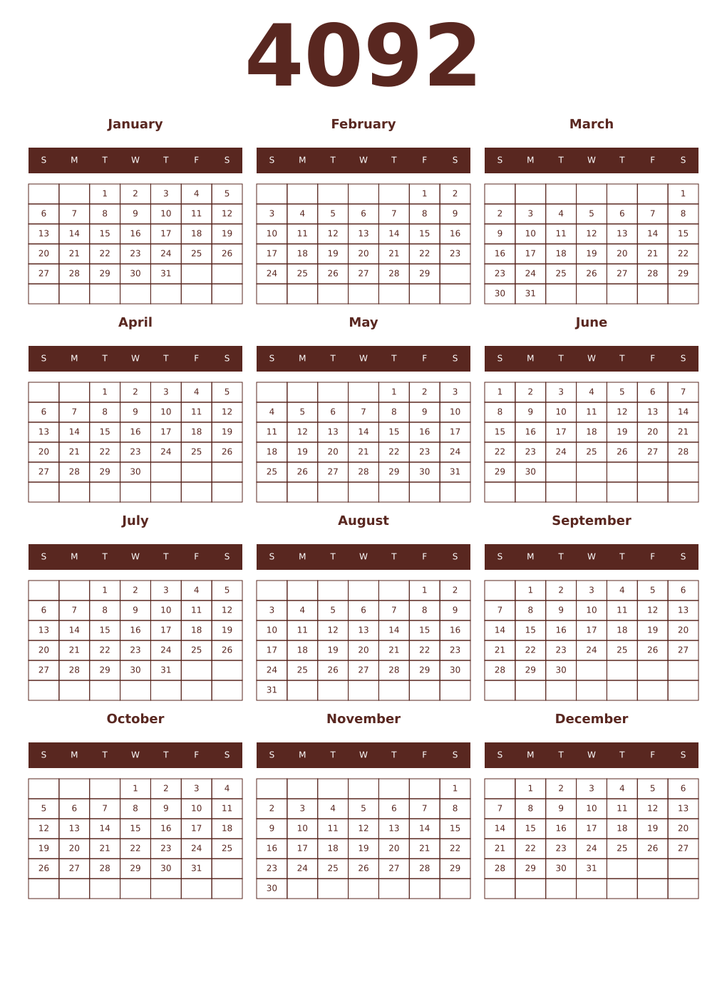 Printable 4092 Year Calendars mortuum