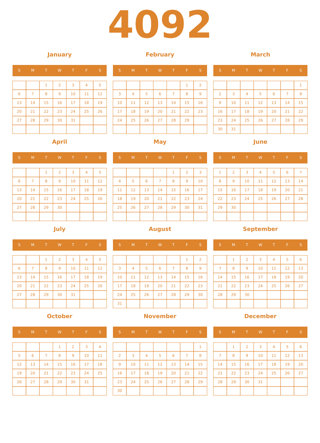 Printable 4092 Year Calendars orange