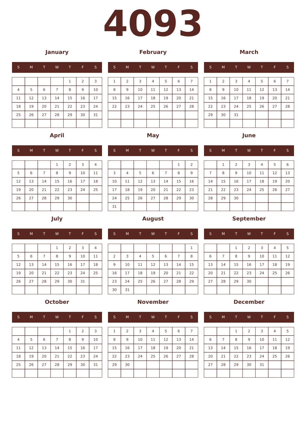 Printable 4093 Year Calendars mortuum