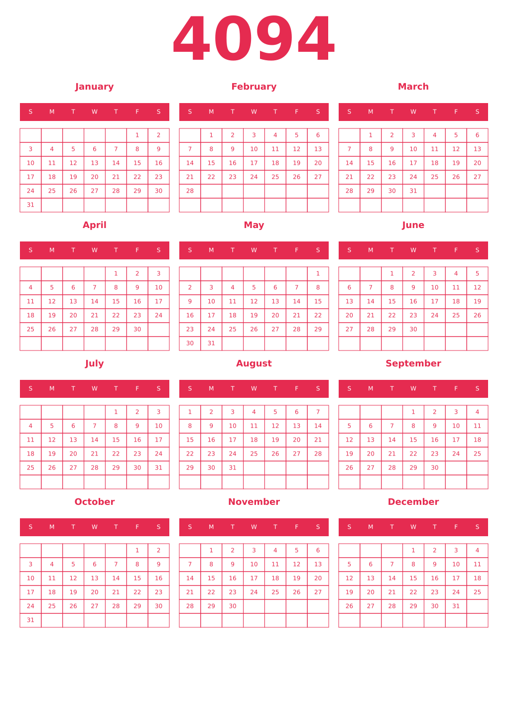 Printable 4094 Year Calendars amaranth
