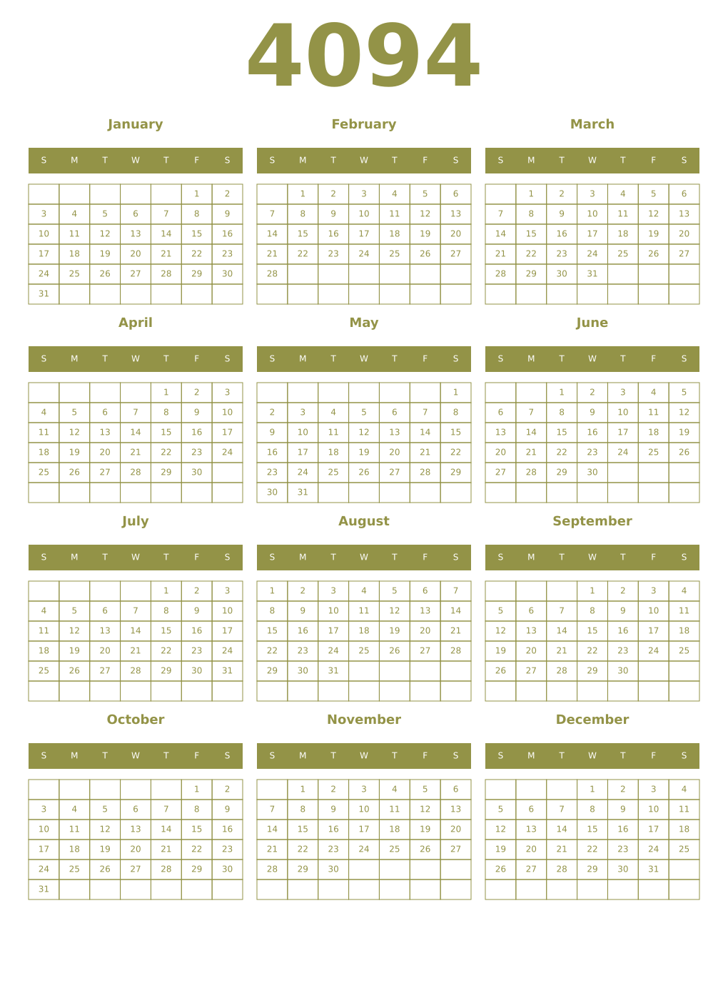 Printable 4094 Year Calendars eburnean