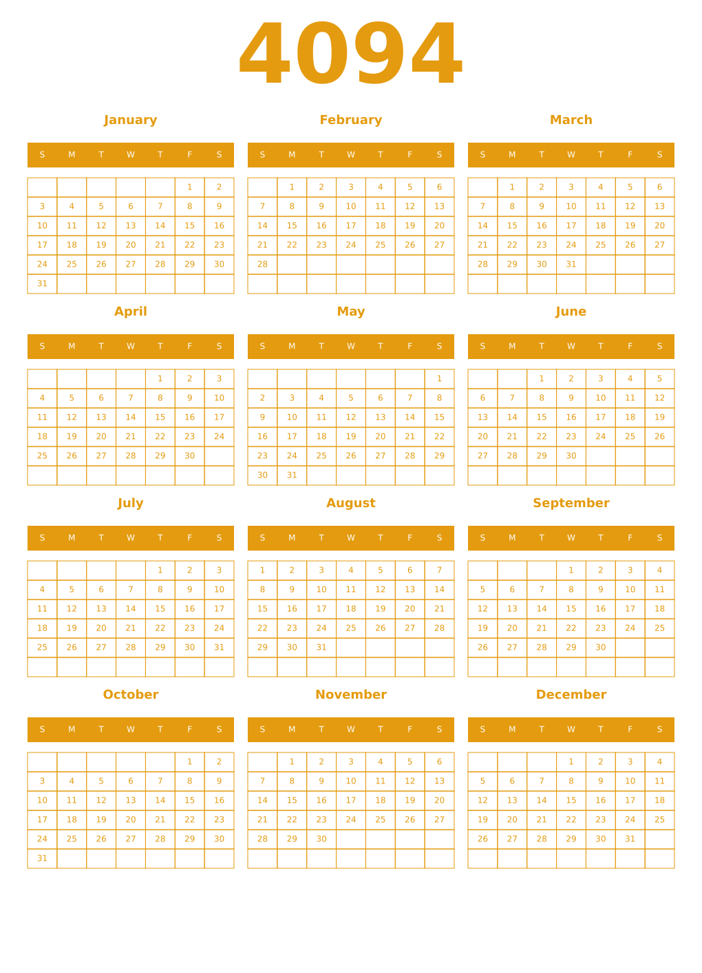Printable 4094 Year Calendars gamboge